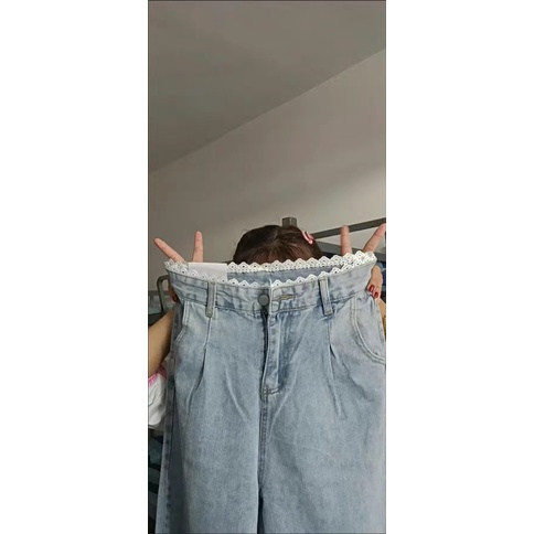 Quần bò Xuông pha Ren Eo