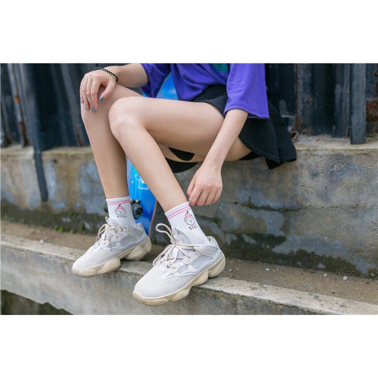 Set 5 đôi tất cổ cao Bivota vớ nữ trắng hàn quốc cún con đáng yêu T39