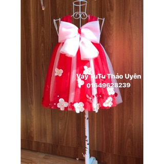 Váy bé gái váy tutu màu đỏ phối nơ