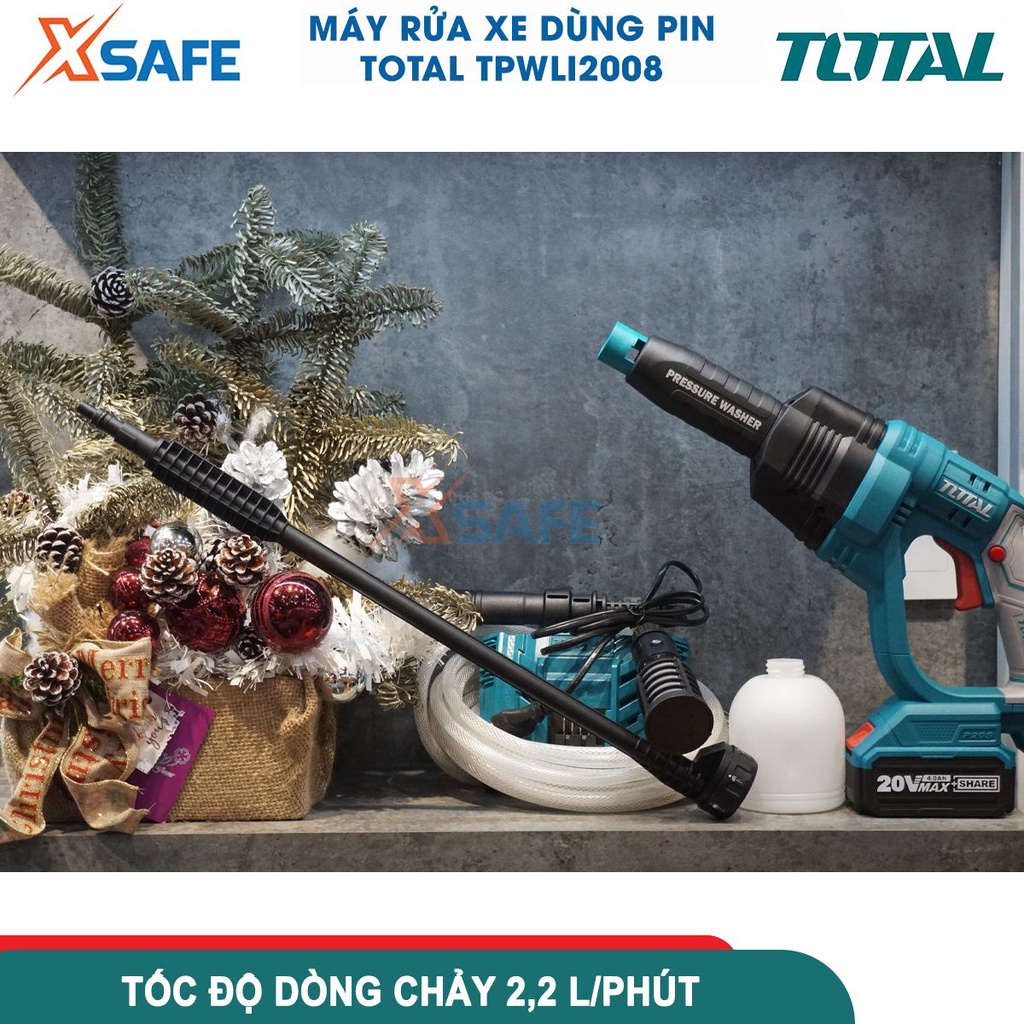 Máy xịt rửa dùng pin Lithium 20V Total TPWLI2008, máy rửa xe áp suất tối đa 24,8Bar, hệ thống tự động ngắt - chính hãng
