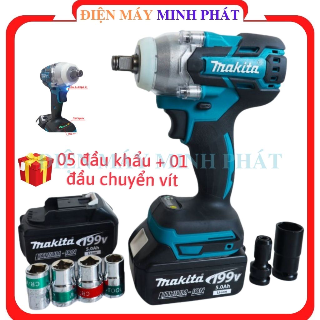 Máy bắn bắt vặn vít siết ốc bulong Makita 199V cầm tay mini giá rẻ 100% đồng KHÔNG CHỔI THAN Pin 10 Cell
