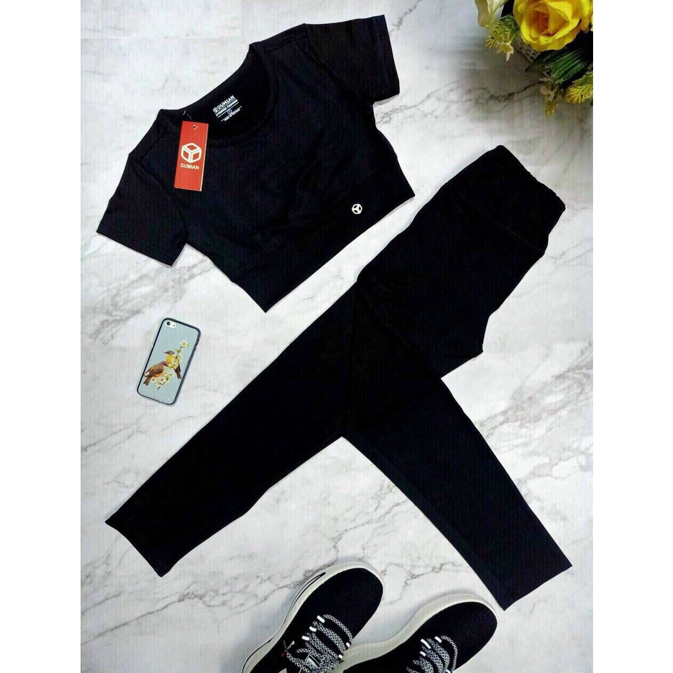 Set quần áo tập gym yoga 2 món, bộ đồ tập gym nữ, quần dài và áo croptop
