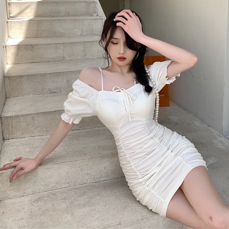 Ms:SP011045 Đầm cổ u,Đầm dáng ôm trắng đen bigsize  50kg đến 90kgđầm nữ phong cách  hàng  quốc