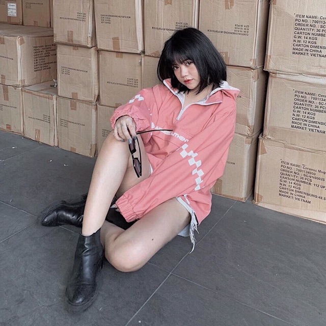 Áo khoác dù nam nữ chui dầy phối dây kéo viền caro | BigBuy360 - bigbuy360.vn