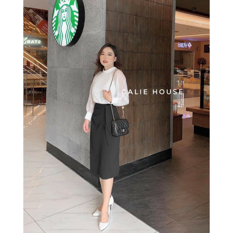 chân váy vạt chéo kèm nơ liền cho nữ | BigBuy360 - bigbuy360.vn