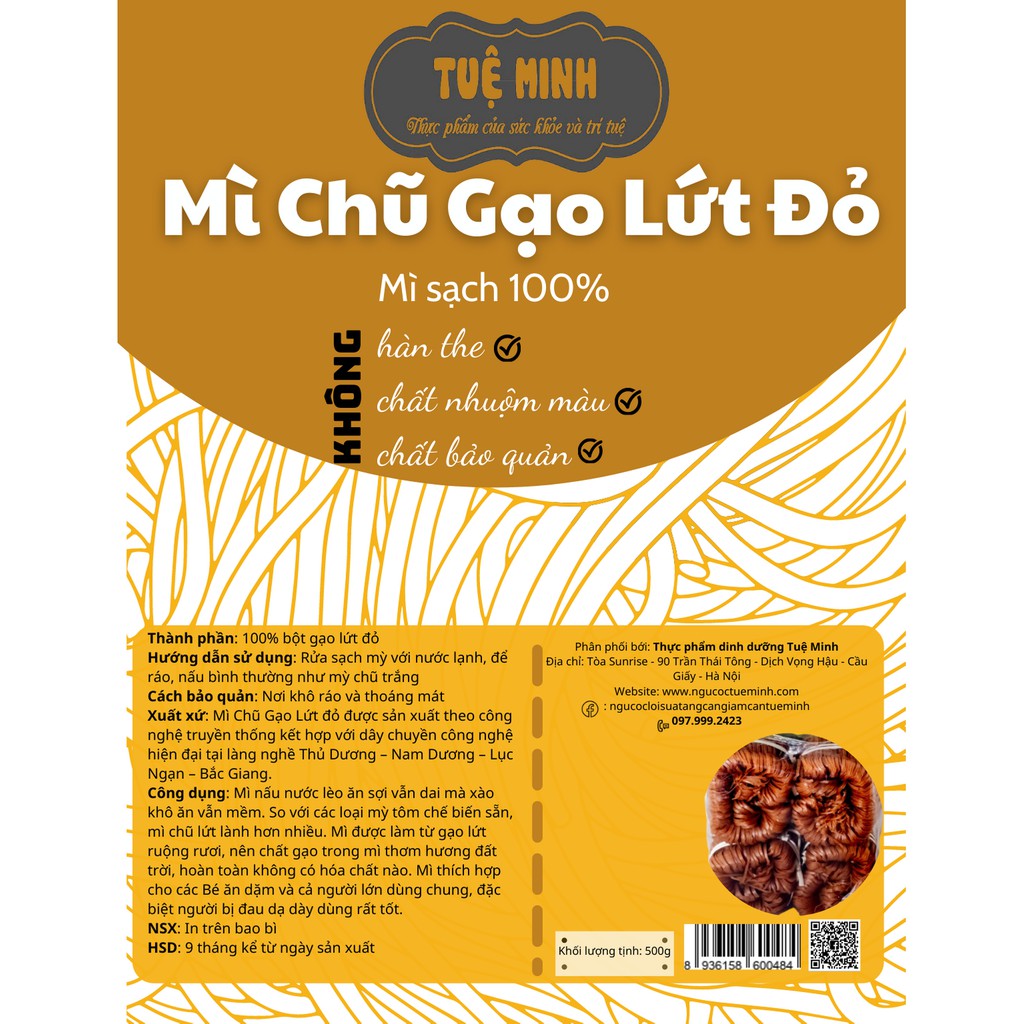 Mì Chũ Gạo Lứt Đỏ Thuần Thực Dưỡng 500gr