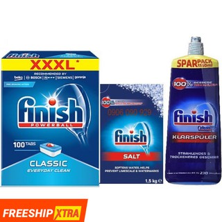 Combo 100 viên Finish+ nước bóng 1150ml + 1.5kg muối rửa bát dùng cho máy rửa bát