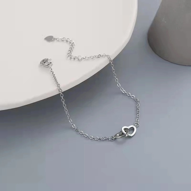 Vòng Tay Mạ Bạc Hình Trái Tim Đôi Có Thể Điều Chỉnh Kích Thước Thời Trang Cho Nữ