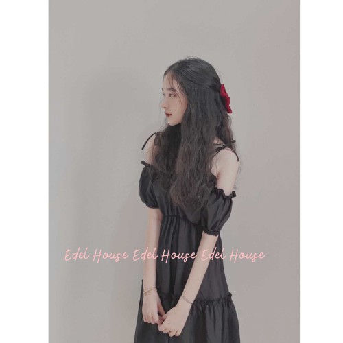 Váy đen dây ngực trễ vai buộc cổ Edel Có Ảnh Thật + Đánh Giá E122 | BigBuy360 - bigbuy360.vn