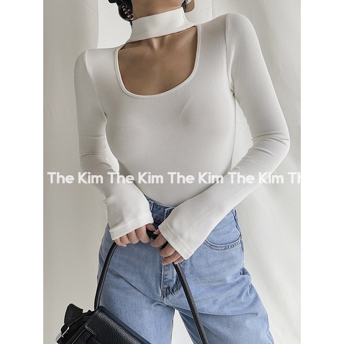 Áo len tăm nhung dài tay cổ cao khoét ngực gợi cảm , thun tăm giữ nhiệt tay dài cao cổ The Kim AD133 | BigBuy360 - bigbuy360.vn