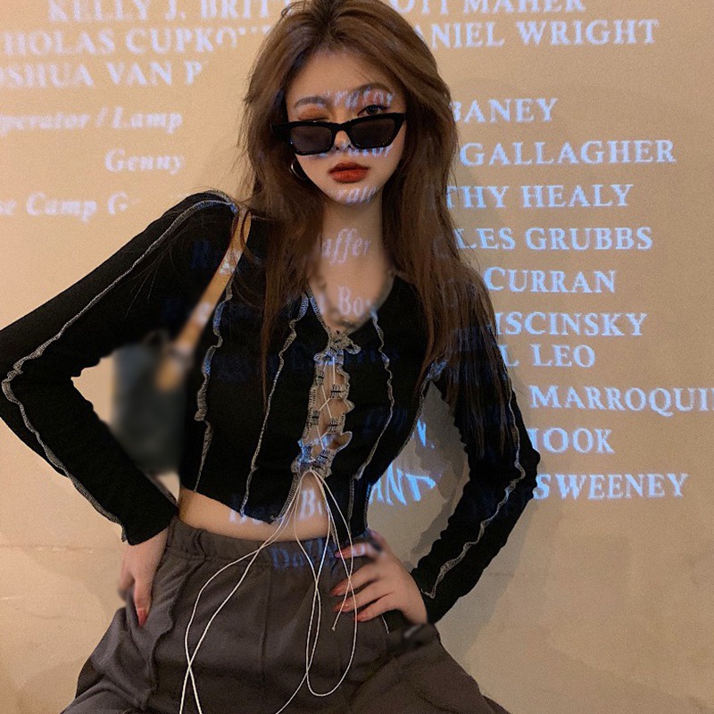 Áo Thun Nữ Tay Dài Cổ Chữ V Khoét Sâu Gợi Cảm