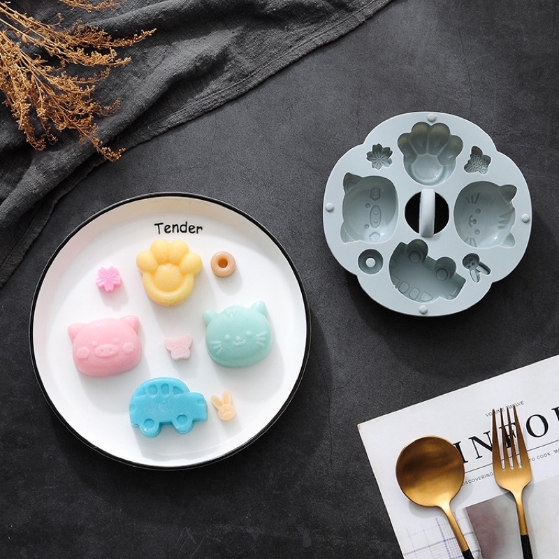 Khuôn silicone cao cấp hình con vật có nắp đậy làm bánh flan cho bé ăn dặm