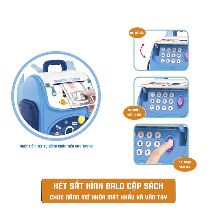 Két sắt vân tay hình balo ELSA tiết kiệm tiền - Siêu dễ thương - Quà tặng cho bé