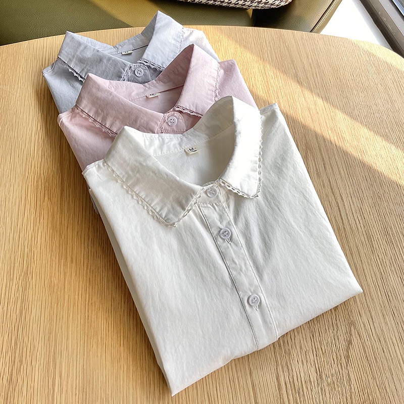 Áo Sơ Mi Trắng Ngắn Tay Phối Ren Thời Trang Mùa Hè Thanh Lịch