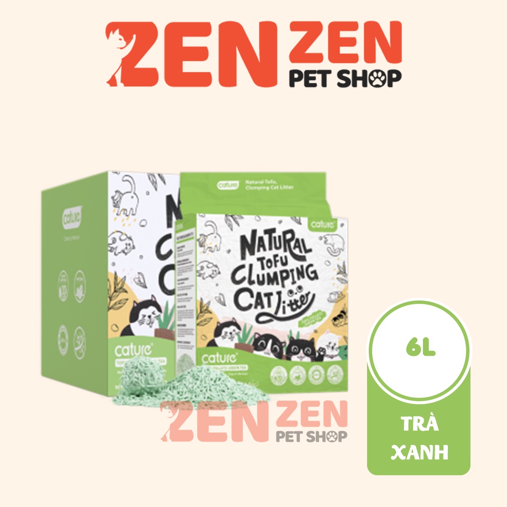 Cát vệ sinh cho mèo, Cát đậu nành CATURE Tofu Cat Litter, cát đậu phụ gói 6L 2.4kg hương trà xanh matcha, hương sữa