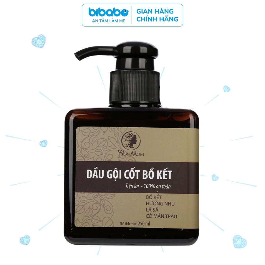 Dầu Gội Cốt Bồ Kết Sạch Gàu, Nuôi Dưỡng Tóc Đen Mượt Wonmom 250ml