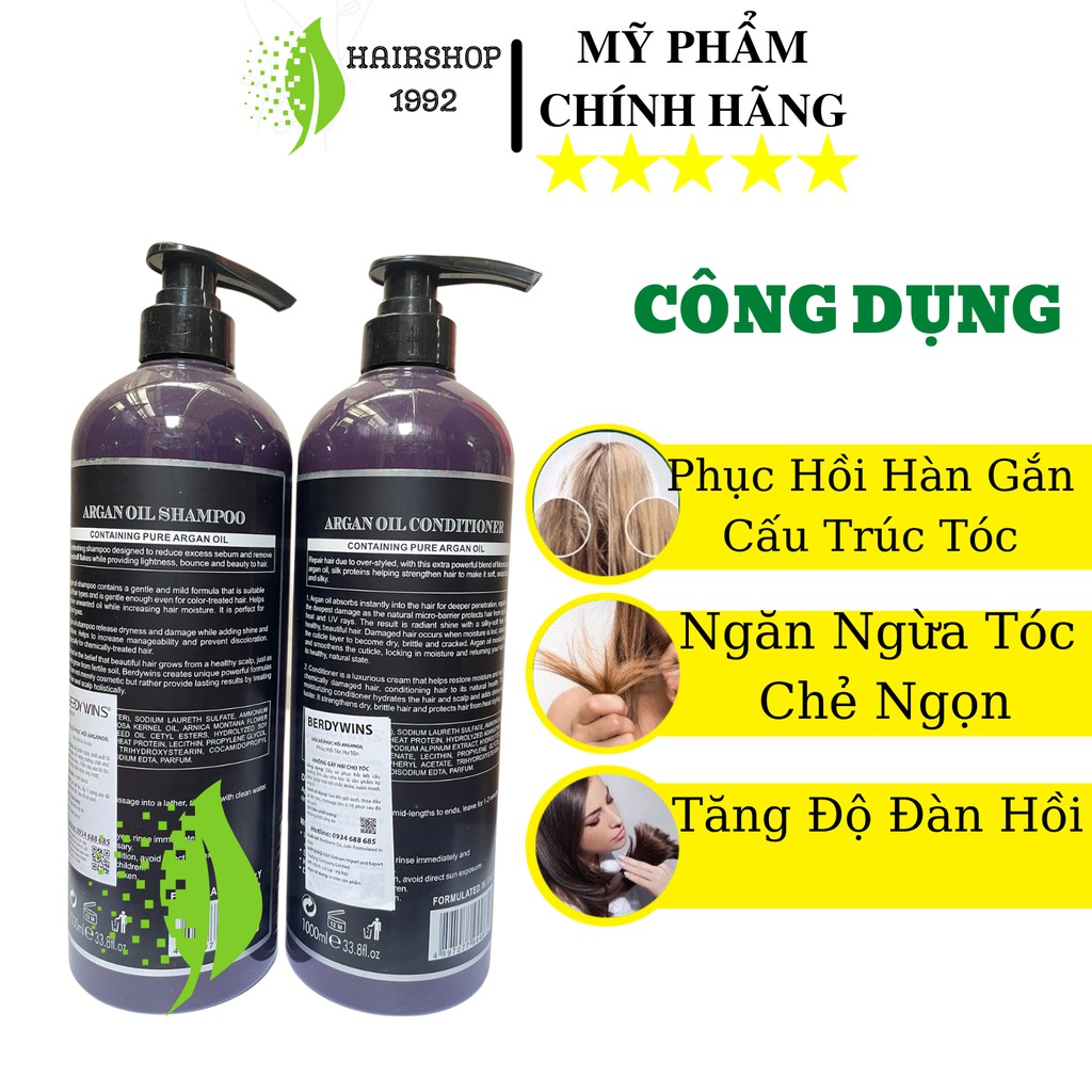 Cặp dầu gội dầu xả BERDYWINS Phục hồi tóc hư tổn tái tạo cấu trúc tóc – siêu mềm mượt|bộ dầu gội xả 1000ml * 2