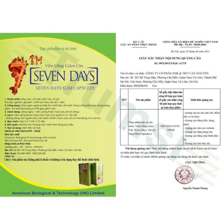 Giảm Cân Seven Days Hộp 3 vỉ 36 viên  đáng tin cậy hiệu quả