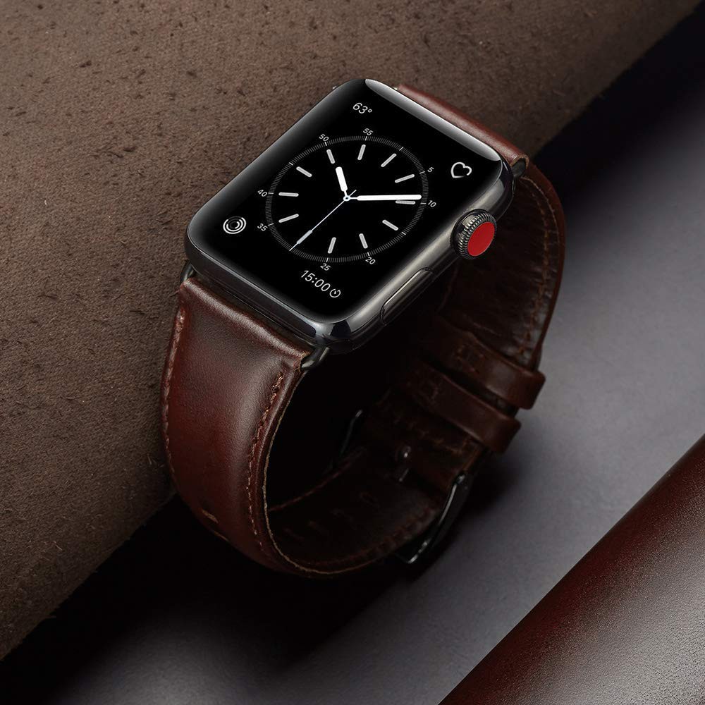 Dây Đeo Bằng Da Màu Đen Kích Thước 40mm 44mm Cho Đồng Hồ Thông Minh Apple Watch Series 6 Se 5 4 3 2 1 38mm 42mm