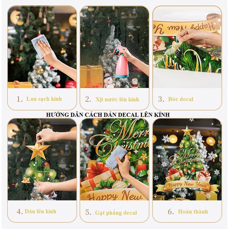 Decal noel 2 mặt, hình dán trang trí giáng sinh ông già noel, ngó cửa, chữ chúc mừng 2024 cho cửa kính lớn