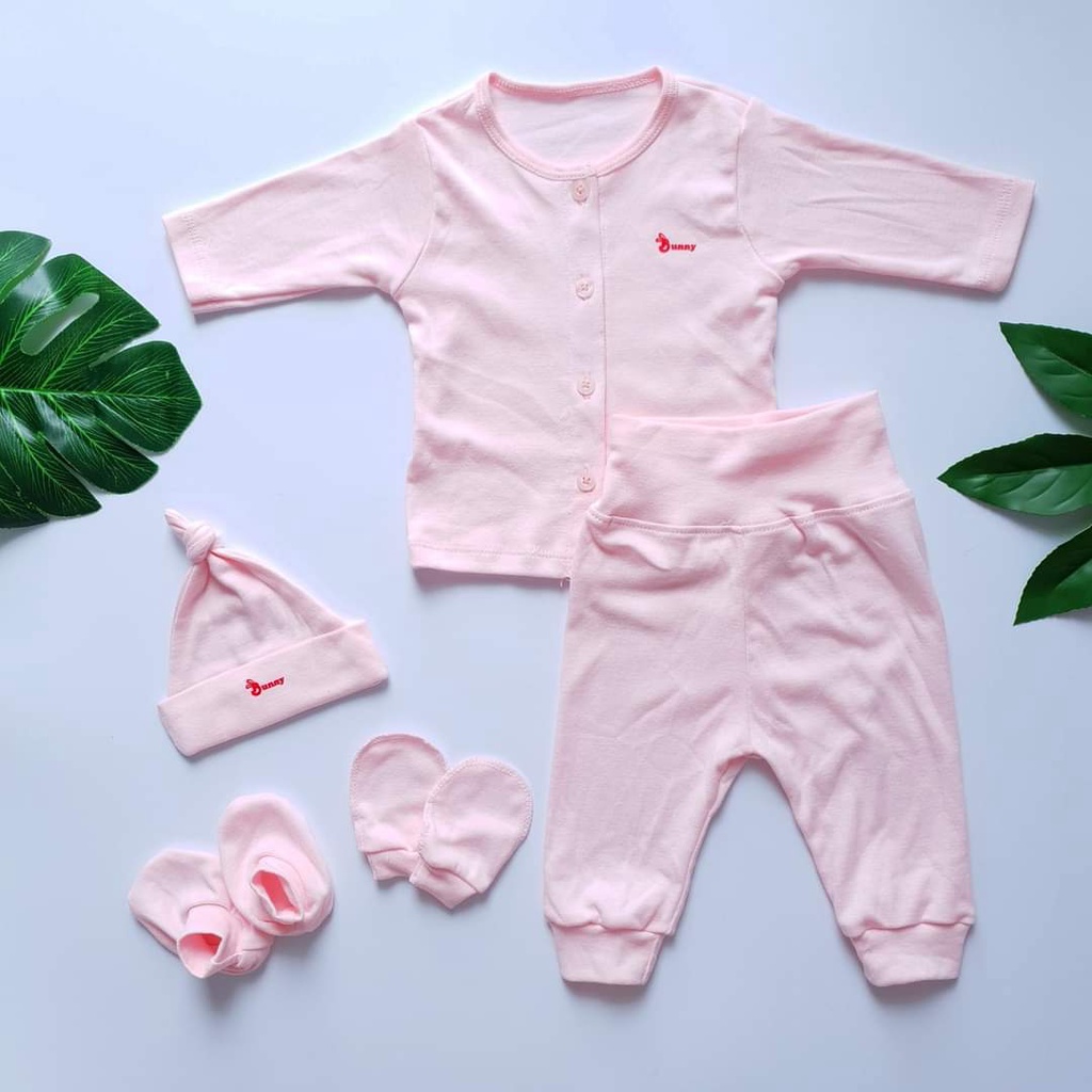 Bộ quần áo sơ sinh dài tay cotton BUNNY 5 chi tiết cho bé 0-3 tháng (Quần - Áo - Mũ - Bao tay - Bao chân) Thị Nắng Store