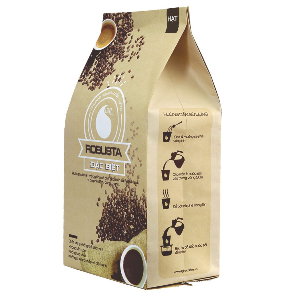 Cà phê Robusta nguyên chất 100% Đặc biệt Light Coffee - Khẩu vị đậm - đắng thanh - mạnh đặc trưng - Gói 500g