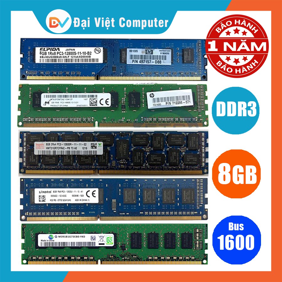 Ram máy tính để bàn 8GB DDR3 bus 1600 PC3 12800 (hãng ngẫu nhiên) samsung hynix kingston ...