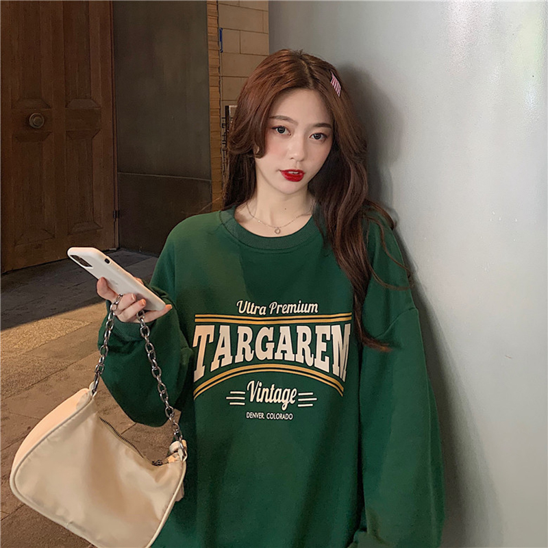 Áo nỉ sweater cổ tròn in họa tiết xinh xắn theo phong cách hàn quốc