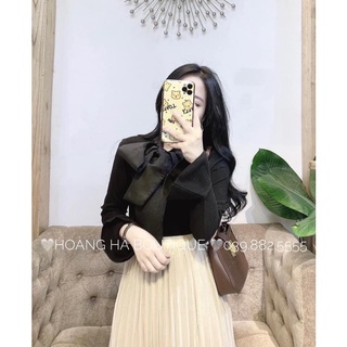 Áo tăm đen cổ nơ tay loe ren siêu đẹp