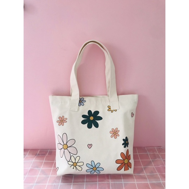 Túi tote canvas DUJOUR in hoạ tiết hoa