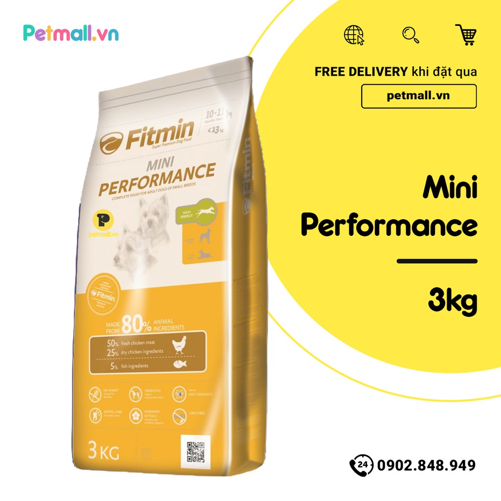 Thức ăn hạt FITMIN Mini Performance 3kg (chó lớn giống nhỏ)