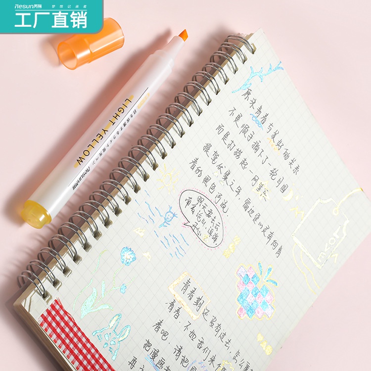 Peach 6Pcs Color fluorescent notebook pen set Student stationery and office supplies