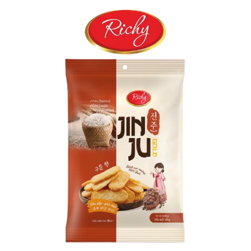 Thùng bánh gạo Richy Jinju vị bò nướng tiêu (12 gói)