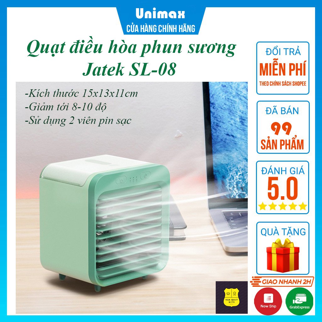 Quạt đá điều hòa phun sương Jatek SL-08 ❤️ Quạt hơi nước mini để bàn làm mát 8-10 độ dùng pin sạc tiện dụng