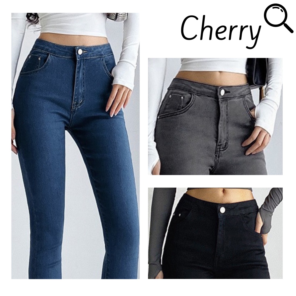 Quần jean nữ lưng cao co giãn dáng ôm có túi CHERRY, quần bò nữ cạp cao ôm bigsize trơn dài basic T022 | WebRaoVat - webraovat.net.vn