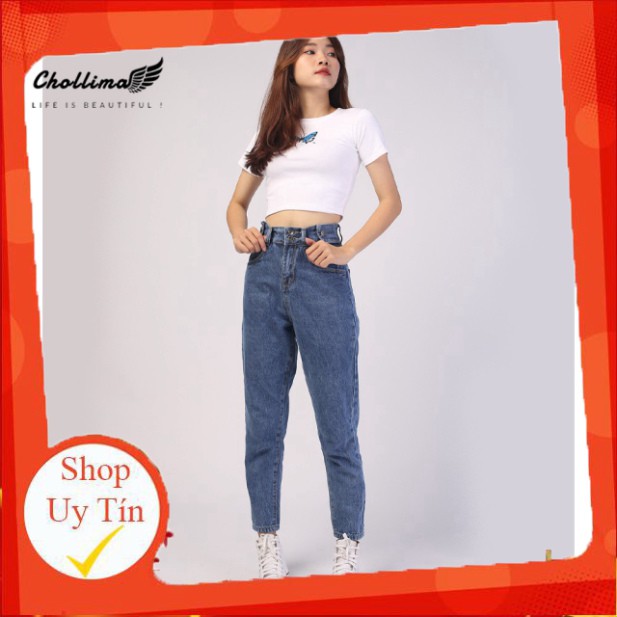 Quần baggy jeans nữ Chollima form rộng 2 bách vuông,lưng thun QD016 – quần bò nữ ulzzang