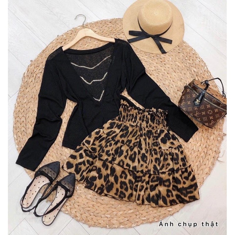 ❤️ SET ÁO THUN DÂY XÍCH + CHÂN VÁY BEO TẦNG #200k