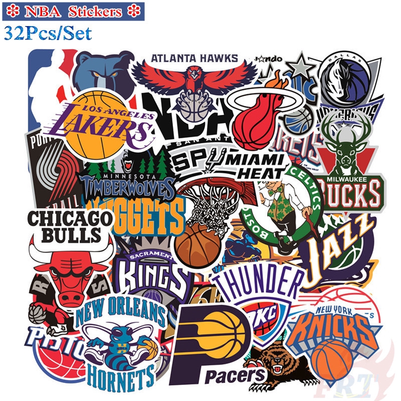 Set 32 miếng dán họa tiết logo NBA Team B chống thấm nước trang trí đa năng