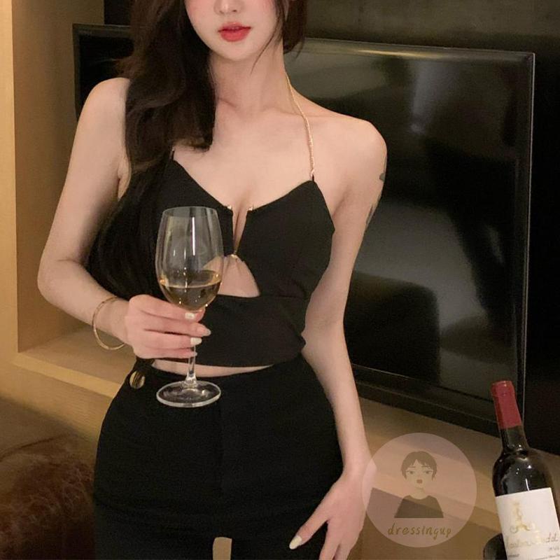 Áo Hai Dây Phối Dây Xích Dáng Ôm Phong Cách Mùa Hè Quyến Rũ Cho Nữ