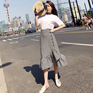 CHÂN VÁY ĐUÔI CÁ CARO PHỐI NÚT XINH CR2