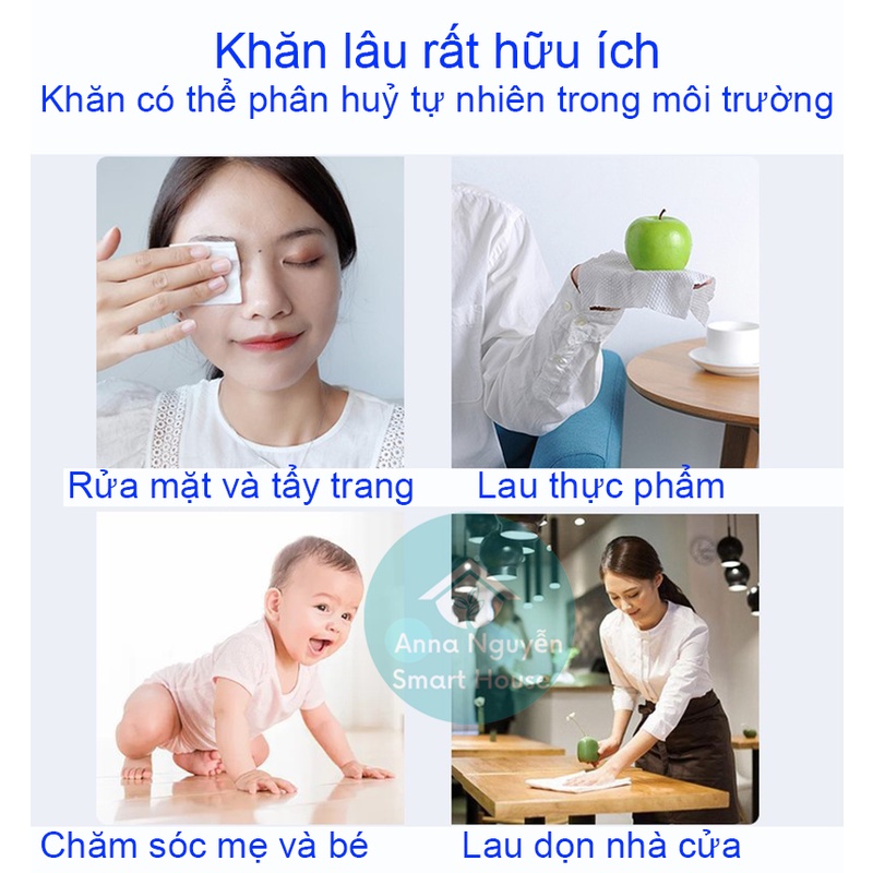 Khăn mặt dùng 1 lần, có thể lau khô- lau ướt, giấy đa năng, chất liệu vải không dệt mềm mại, dẻo dai