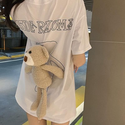 Áo thun tay ngắn cổ tròn chữ phát sáng dạ quang GIVE ME gấu bông ulzzang(2màu)có size lớn