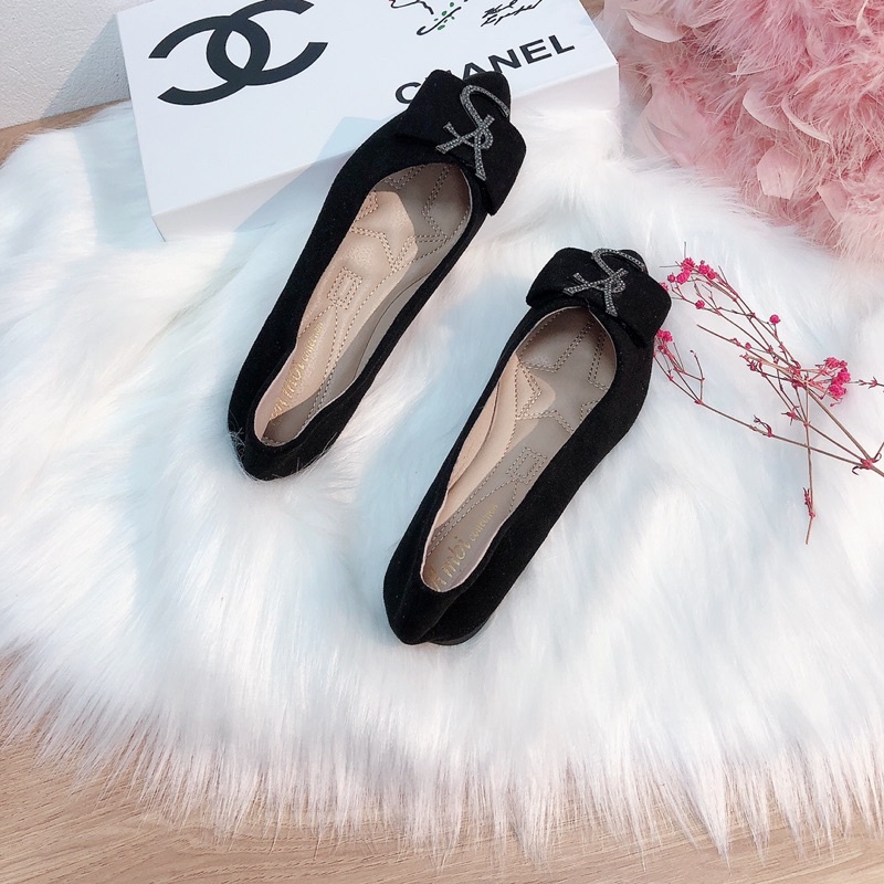 Hài nữ đính đá siêu mềm mũi nhọn chất da lộn đá đính sáng đẹp- SAOSHOP