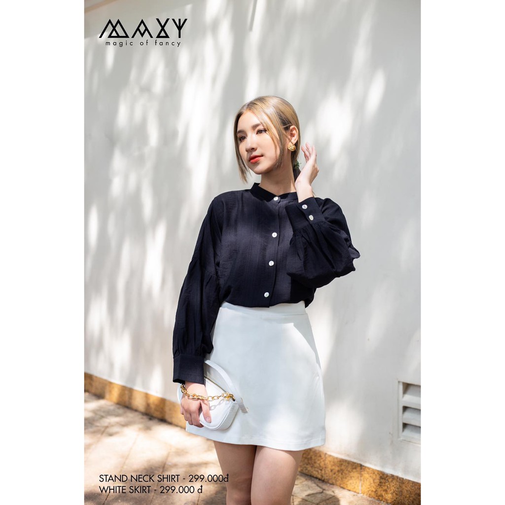 Áo sơ mi nữ tay bồng bềnh đáng yêu cổ trụ standneck shirt Maxy Workshop