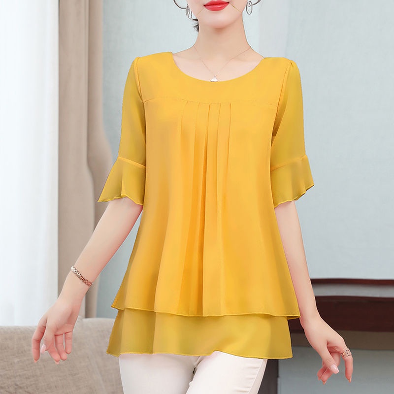 Áo blouse Cổ Tròn Tay Ngắn Rộng plus size M-5XL