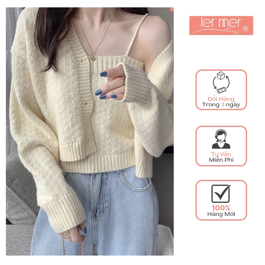Áo cardigan nữ kèm áo dây Set áo len 2 dây kèm áo cardigan Ler Mer