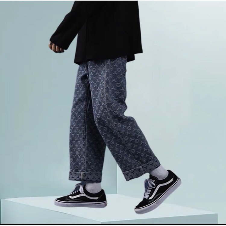 💥STYLE CÁ TÍNH💥Quần Jean LV nam,nữ Ống suông, rộng In Họa Tiết LV_3S Style Hàn Quốc Full size Cho Nam style hàn quốc