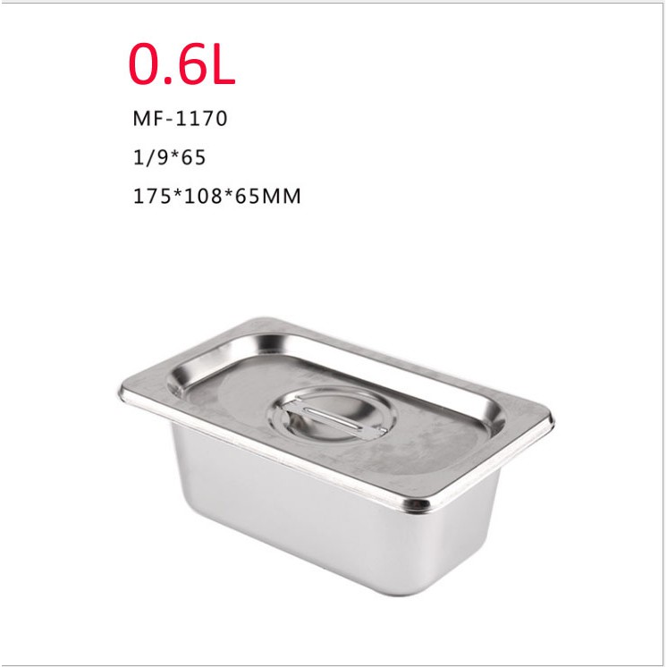 Khay inox GN 1/9 Đựng Thạch Topping Đựng Thực Phẩm Các Size (Có Nắp) | BigBuy360 - bigbuy360.vn