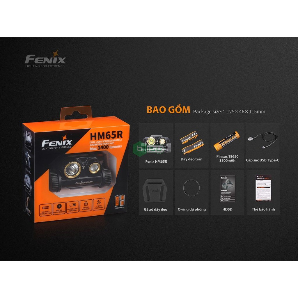 ĐẠI LÝ ĐỘC QUYỀN FENIX - Combo Đèn pin Fenix - HM65R - 1400 Lumens + E01 V2.0 - 100 Lumens