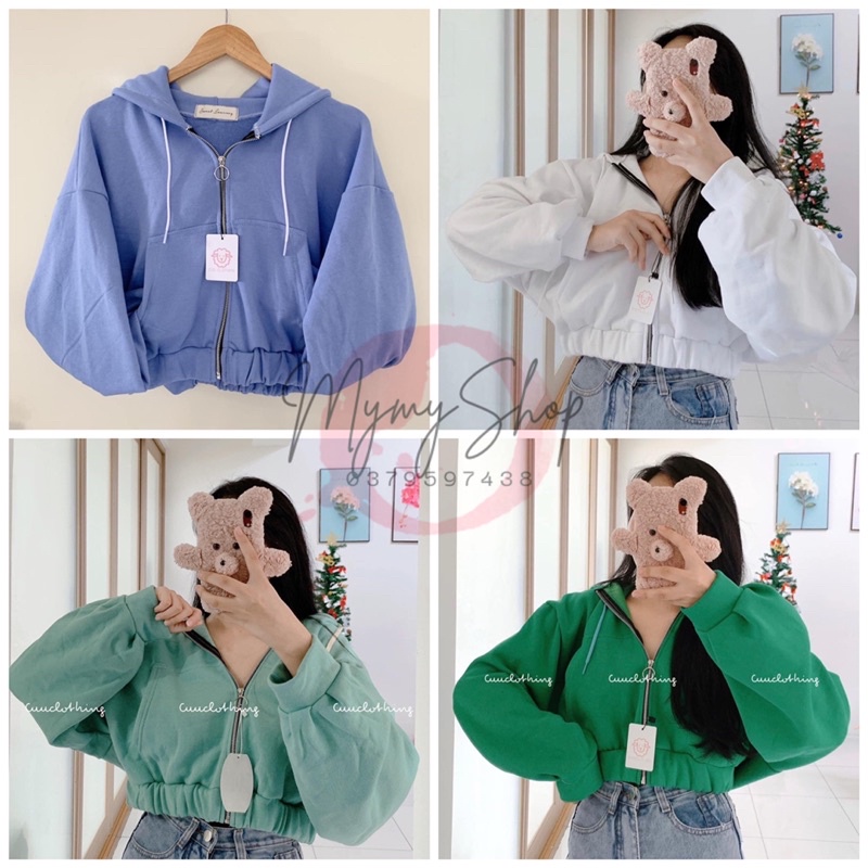 Áo khoác nữ croptop chất nỉ ngoại kiểu dáng form lửng hàng VNXK